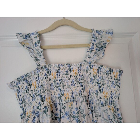 Janie And Jack White Ruffle Smock Tank Top Blue Yellow Florals Girls Size 16 - Picture 5 of 9